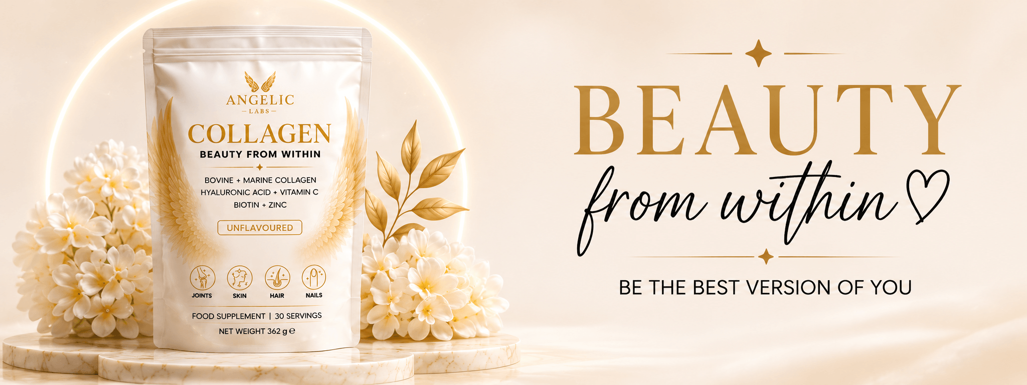 Angelic Labs Collagen beauty from within lifestyle banner