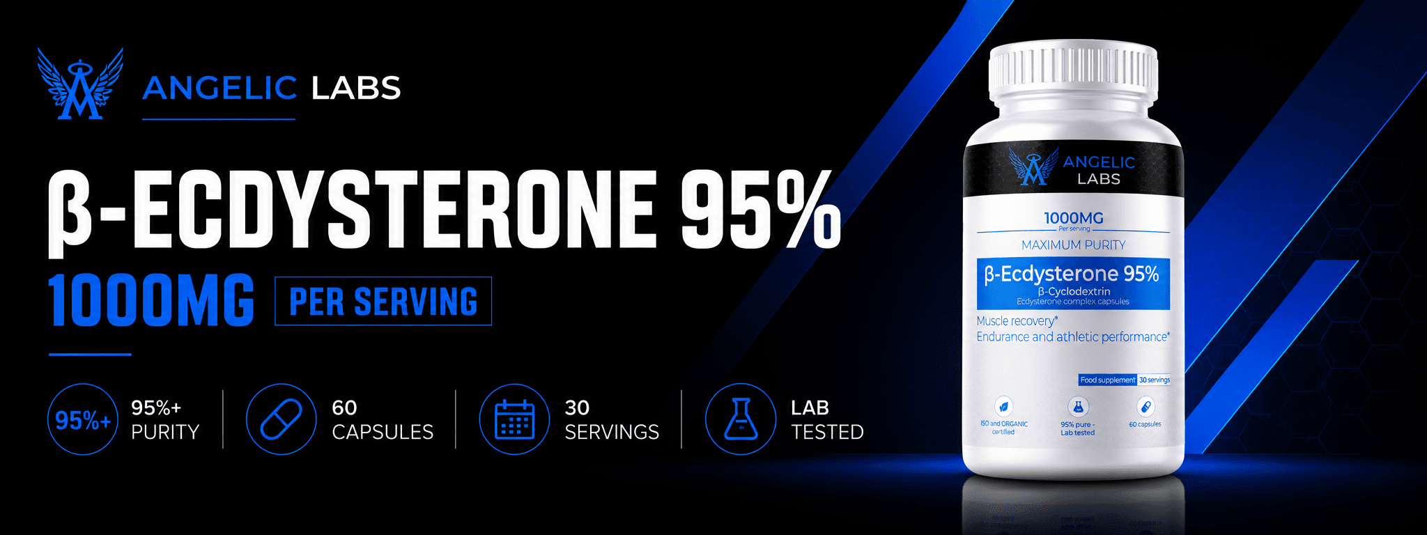 Angelic Labs Beta-Ecdysterone 95 percent, 1000mg per serving, 60 capsules