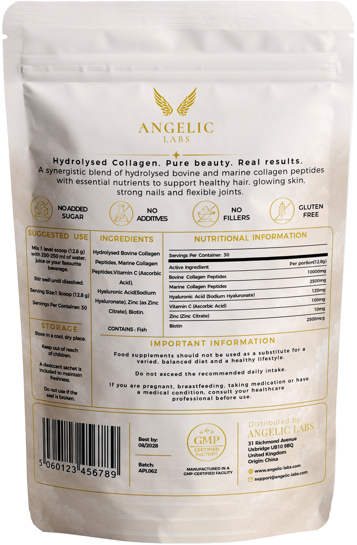 Hydrolysed Marine & Bovine Collagen Powder | Vitamin C, Hyaluronic Acid, Biotin & Zinc | Unflavoured | 30 Servings - Image 2