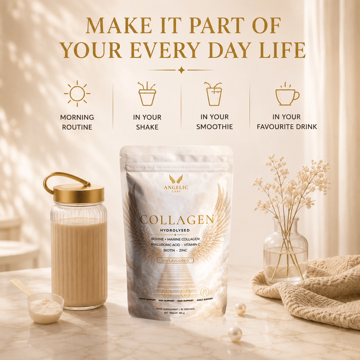 Hydrolysed Marine & Bovine Collagen Powder | Vitamin C, Hyaluronic Acid, Biotin & Zinc | Unflavoured | 30 Servings - Image 7