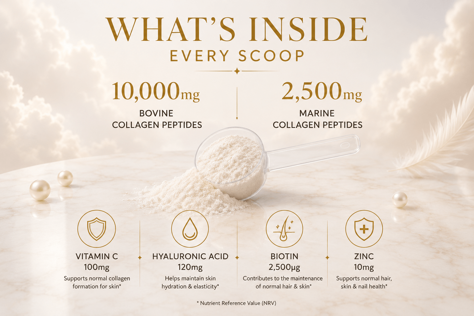 Hydrolysed Marine & Bovine Collagen Powder | Vitamin C, Hyaluronic Acid, Biotin & Zinc | Unflavoured | 30 Servings - Image 4