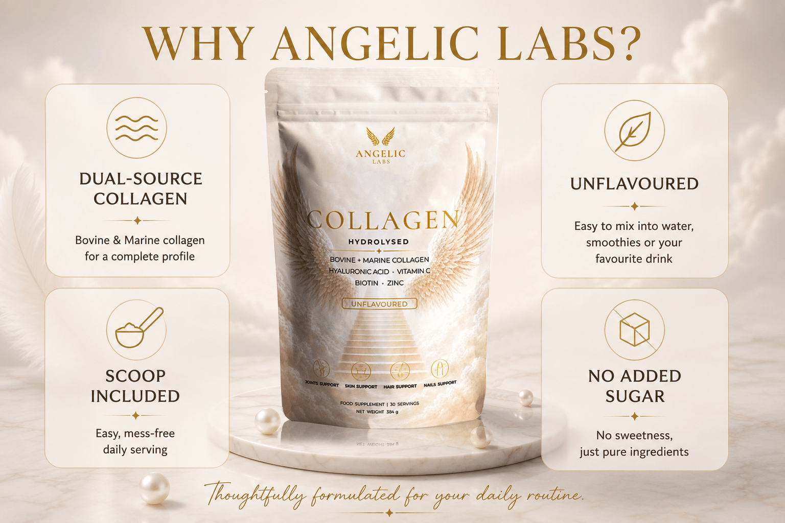 Hydrolysed Marine & Bovine Collagen Powder | Vitamin C, Hyaluronic Acid, Biotin & Zinc | Unflavoured | 30 Servings - Image 3